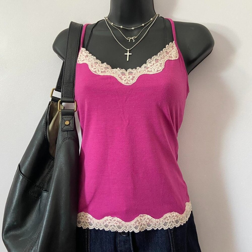 SOLD pink purple y2k 2000s express cream lace cami camisole top